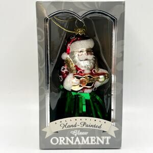 Island Heritage Tinsel Hula Skirt Santa Claus w/Ukulele HandBlown Glass Ornament